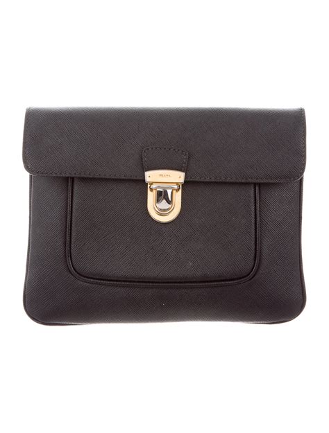 prada saffiano envelope clutch.